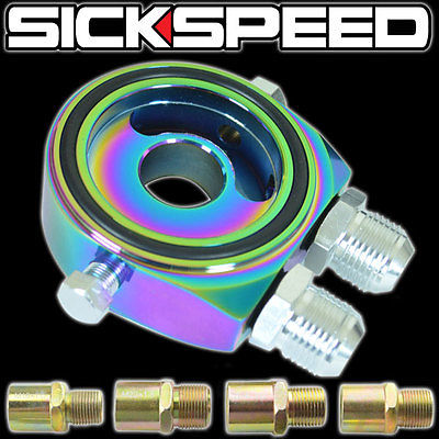 OIL FILTER SENDER SANDWICH PLATE COOLER ADAPTER KIT FEED LINE NEO CHROME