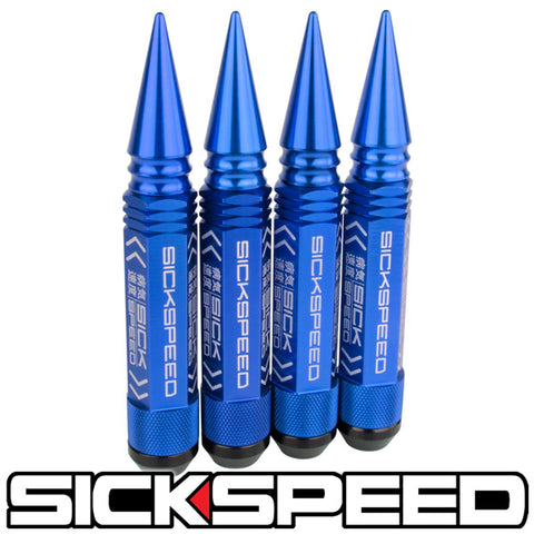 SICKSPEED 20 PC BLACK 5 1/2 LONG POLISHED SPIKED STEEL LUG NUTS RIMS 14X1.5