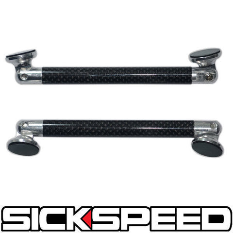 NO DRILL POLISHED REAL CARBON FIBER SPLITTER STRUT BRACE SET FOR BUMPER LIP