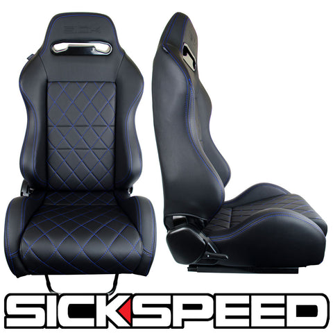 Black/Blue/Double Stitch Reclinable Woven Fabric Type-R Style Racing Black/Blue/Double Stitch Reclinable Woven Fabric Type-R Style Racing